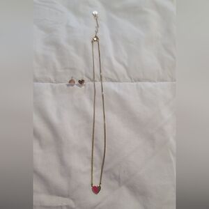 Dkny pink enamel heart gold tone necklace and earrings set